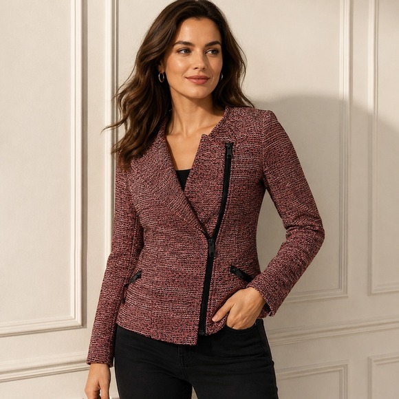 Iconic Trend Jackets & Blazers - NWT Iconic Trend Asymmetric Zip Jacket Women 12 Black Neon Orange Tweed Moto